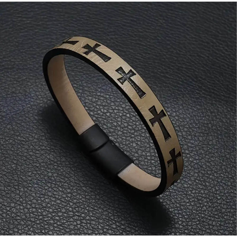 Men's Fashionable Retro PU Leather Cross-Magnetic Buckle, Khaki, Perfect Gift